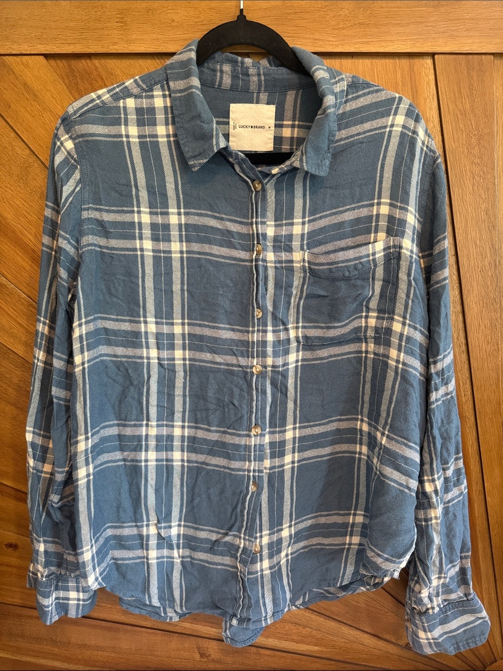 Lucky Brand Blue and White Plaid Casual Button-Down Shirt